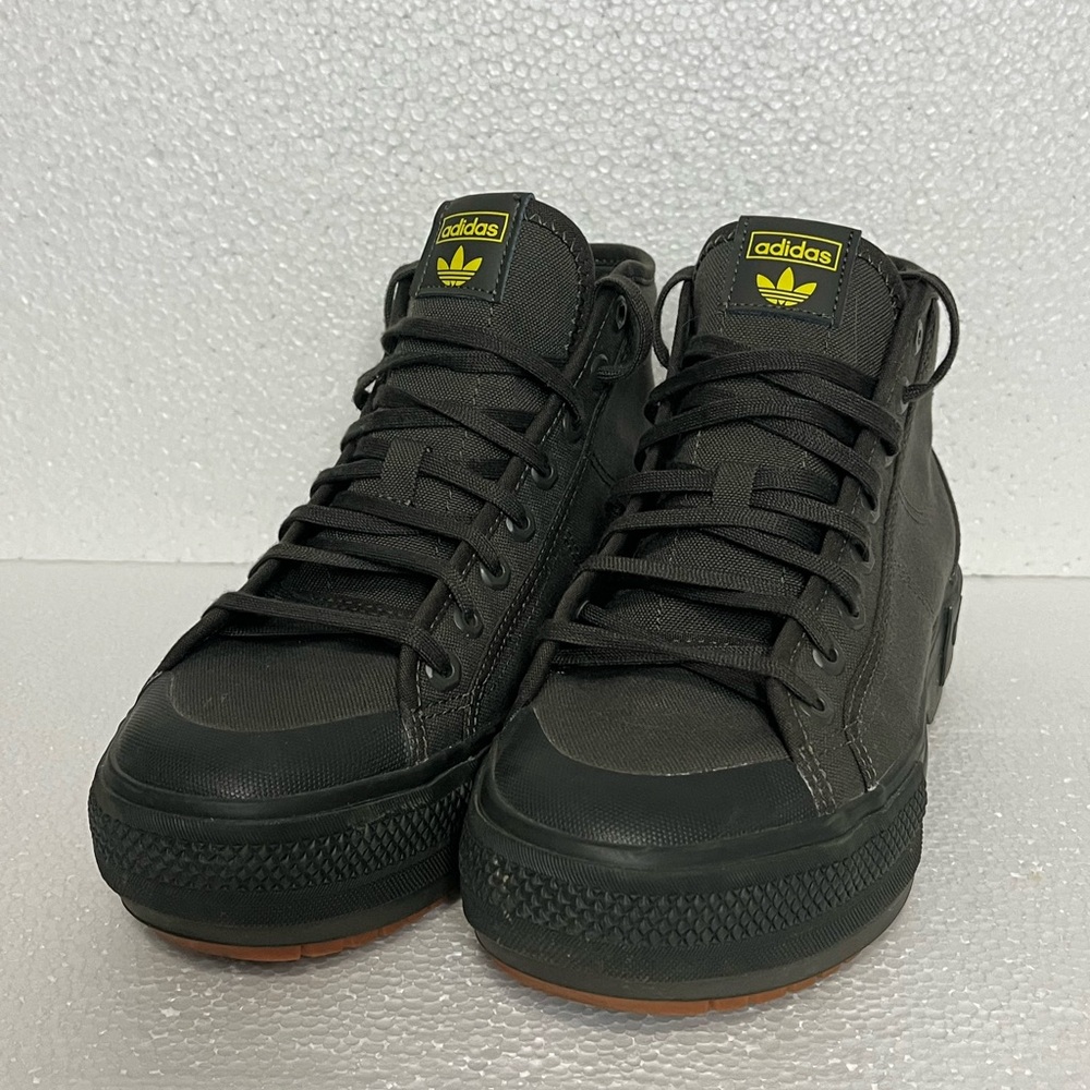 adidas women’s dark green High-Top Sneakers with Yellow Logo Accents
